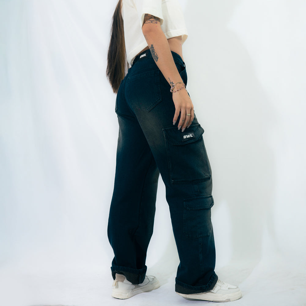 PANTALON CARGO AZUL WASH MUJER