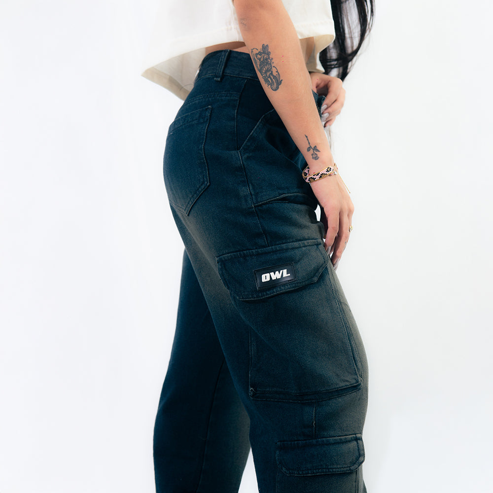 PANTALON CARGO AZUL WASH MUJER