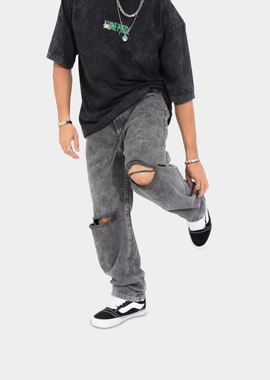 PANTALON BAGGY GRIS CON ROTOS