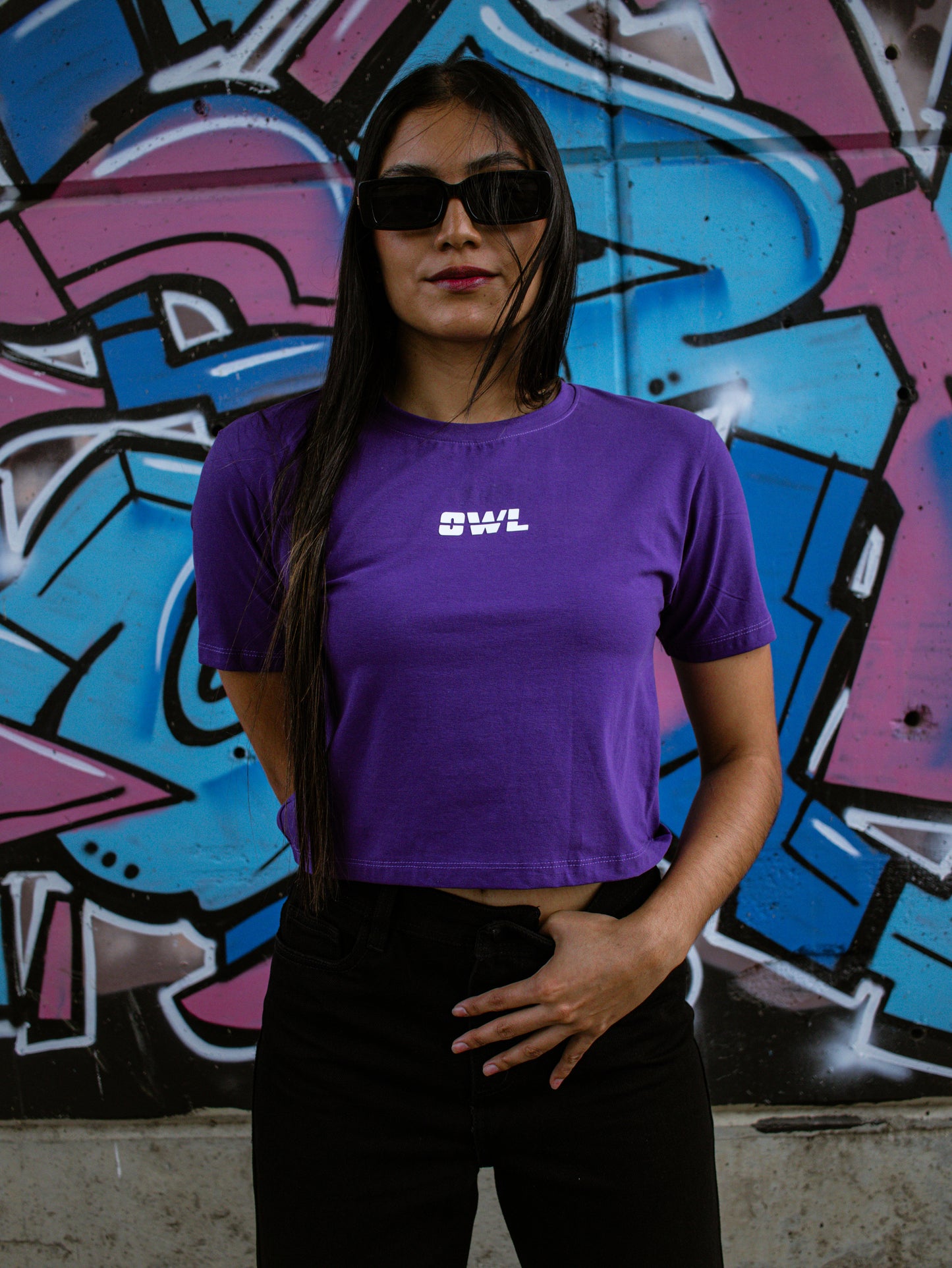 BLUSA CROP OWL clasica morada   DAMA