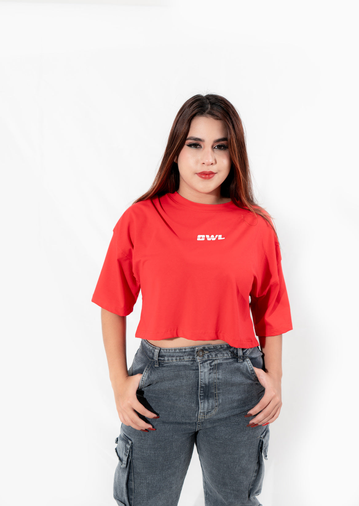 BLUSA CROP OWL clasica Roja DAMA